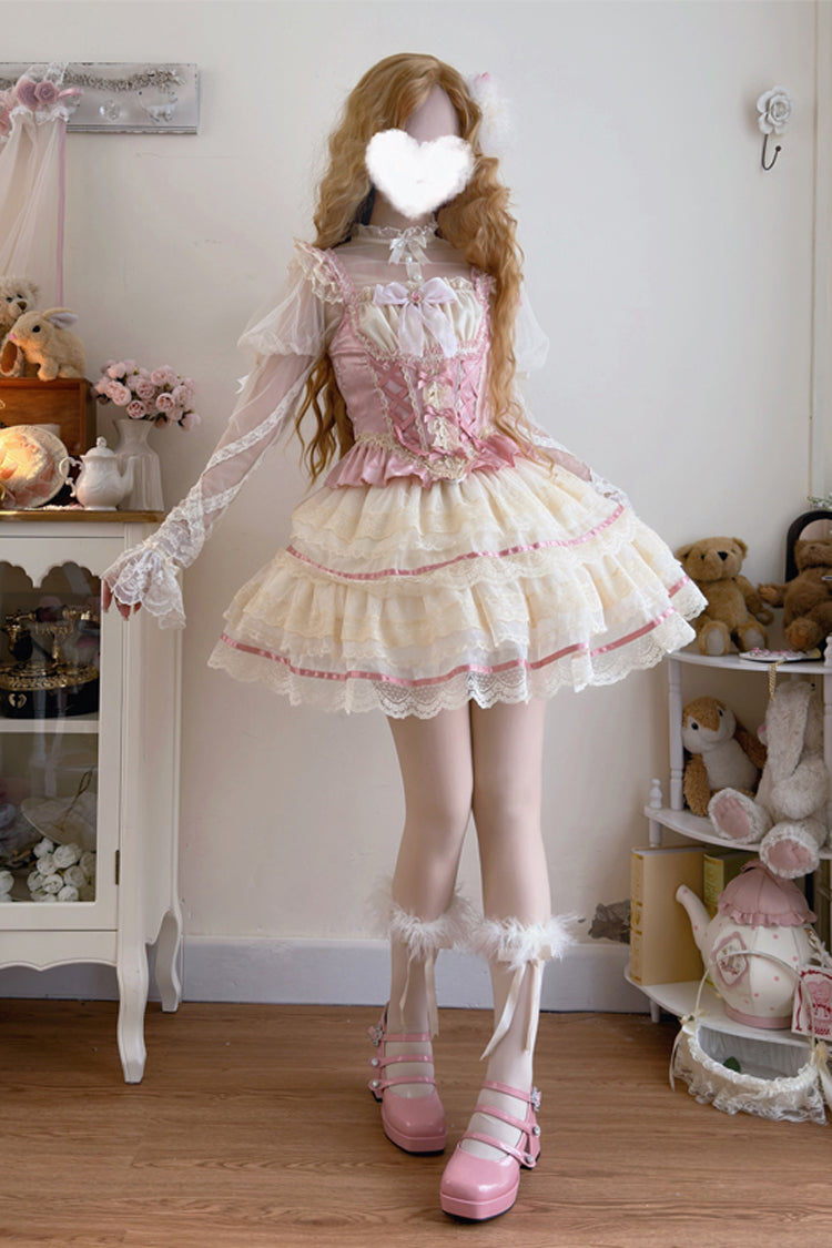 Ruffled Lolita Skirt - Girl Love, Pink, Bow Detail, Lace Trim, Layered - additional product view 4