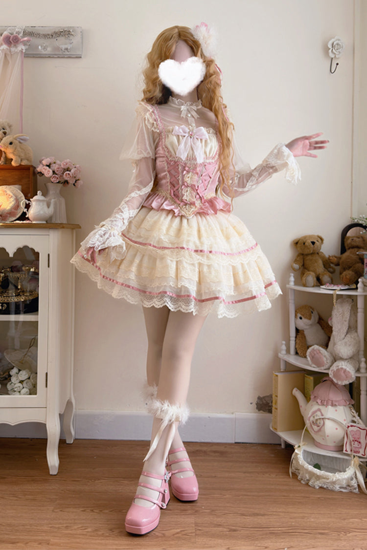 Ruffled Lolita Skirt - Girl Love, Pink, Bow Detail, Lace Trim, Layered - additional product view 5