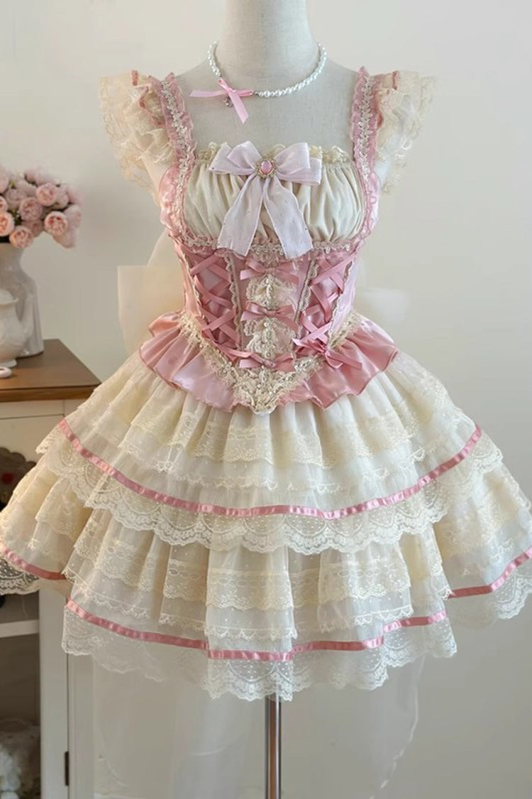 Ruffled Lolita Skirt - Girl Love, Pink, Bow Detail, Lace Trim, Layered - main product image