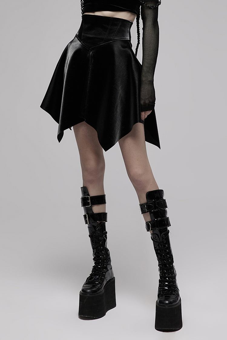 Ruffled Lolita Skirt - Glossy Cortex Waist Seal Square, Black, Zipper Detail, Gothic Style - additional product view 2