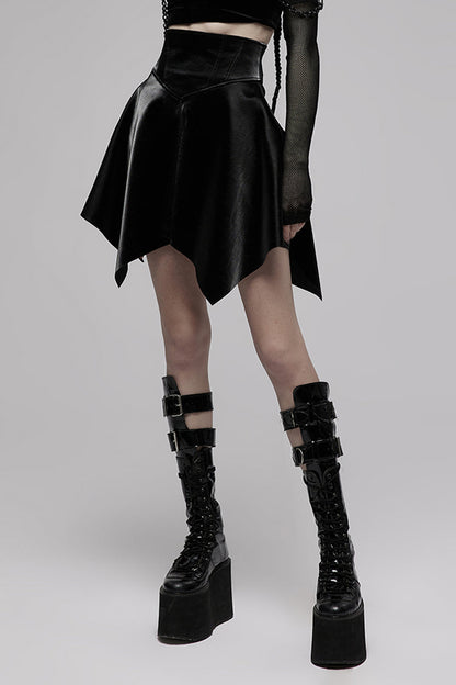 Ruffled Lolita Skirt - Glossy Cortex Waist Seal Square, Black, Zipper Detail, Gothic Style - additional product view 2