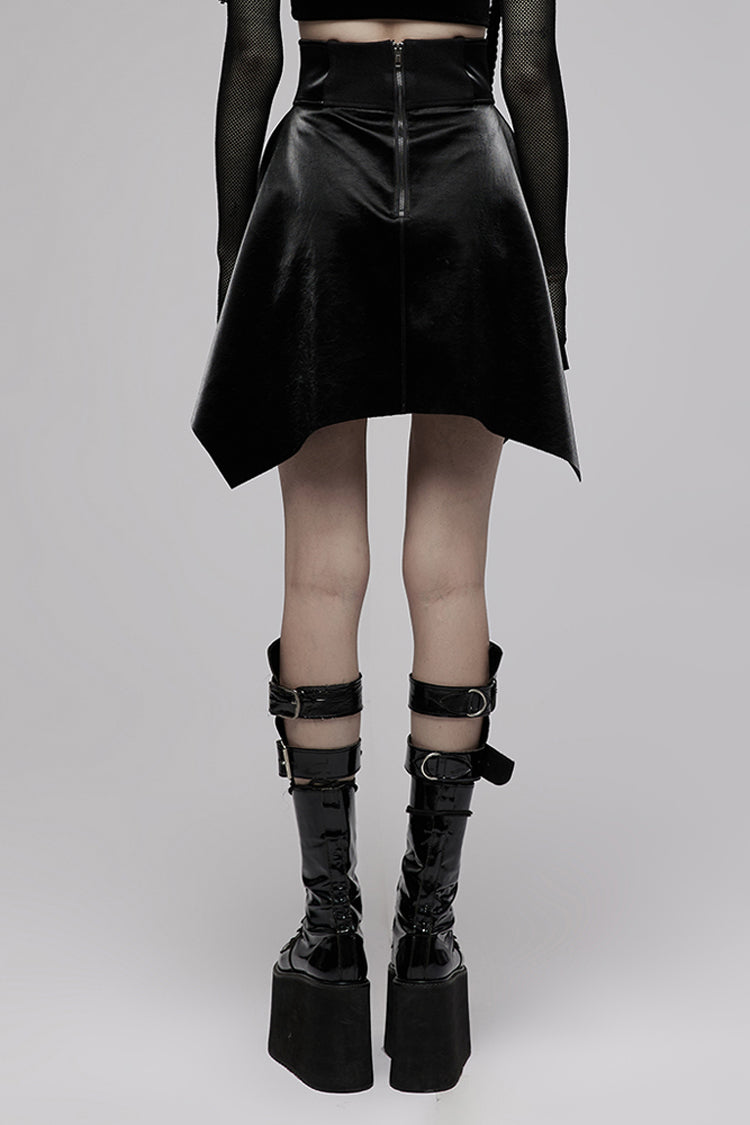 Ruffled Lolita Skirt - Glossy Cortex Waist Seal Square, Black, Zipper Detail, Gothic Style - additional product view 3