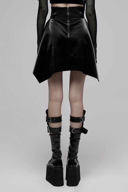 Ruffled Lolita Skirt - Glossy Cortex Waist Seal Square, Black, Zipper Detail, Gothic Style - additional product view 3