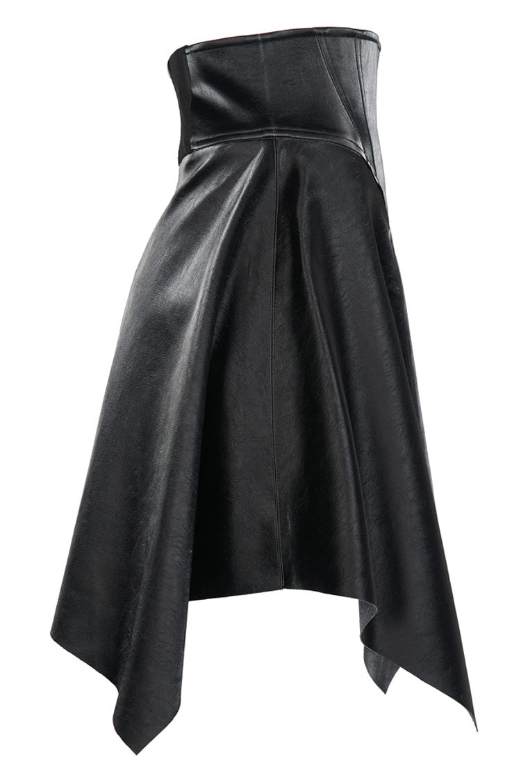 Ruffled Lolita Skirt - Glossy Cortex Waist Seal Square, Black, Zipper Detail, Gothic Style - additional product view 6