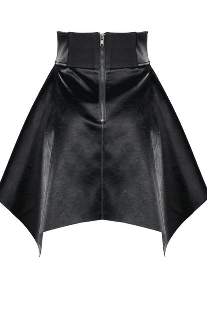 Ruffled Lolita Skirt - Glossy Cortex Waist Seal Square, Black, Zipper Detail, Gothic Style - additional product view 7