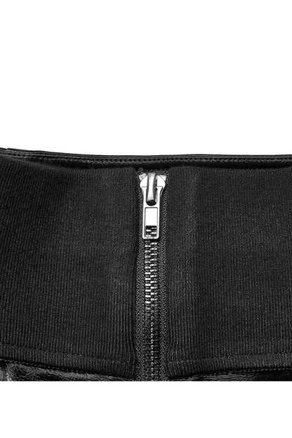 Ruffled Lolita Skirt - Glossy Cortex Waist Seal Square, Black, Zipper Detail, Gothic Style - additional product view 8