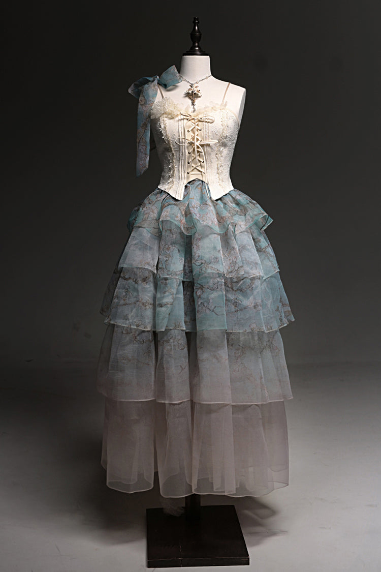 Ruffled Lolita Skirt - Gradient Multi-layered Print, Green, Printed, Sweet Style - additional product view 3