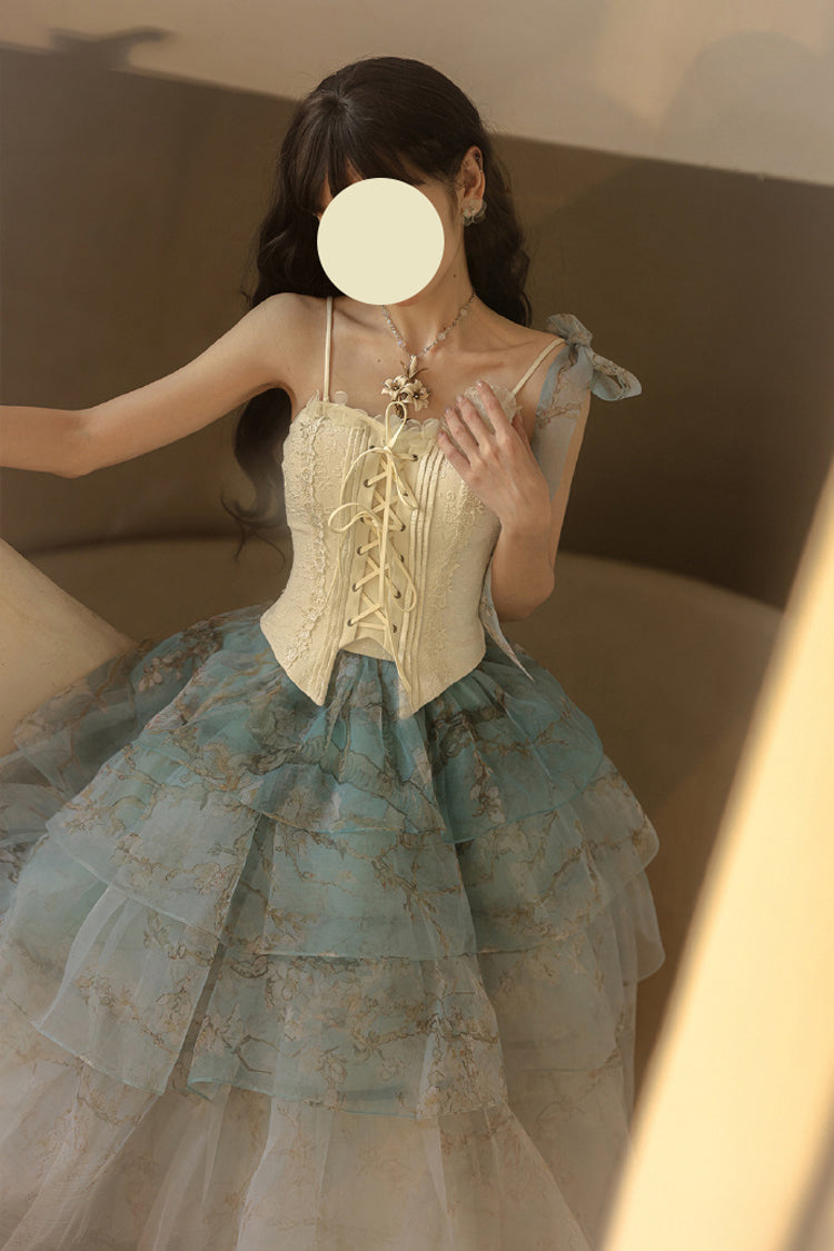 Ruffled Lolita Skirt - Gradient Multi-layered Print, Green, Printed, Sweet Style - additional product view 5
