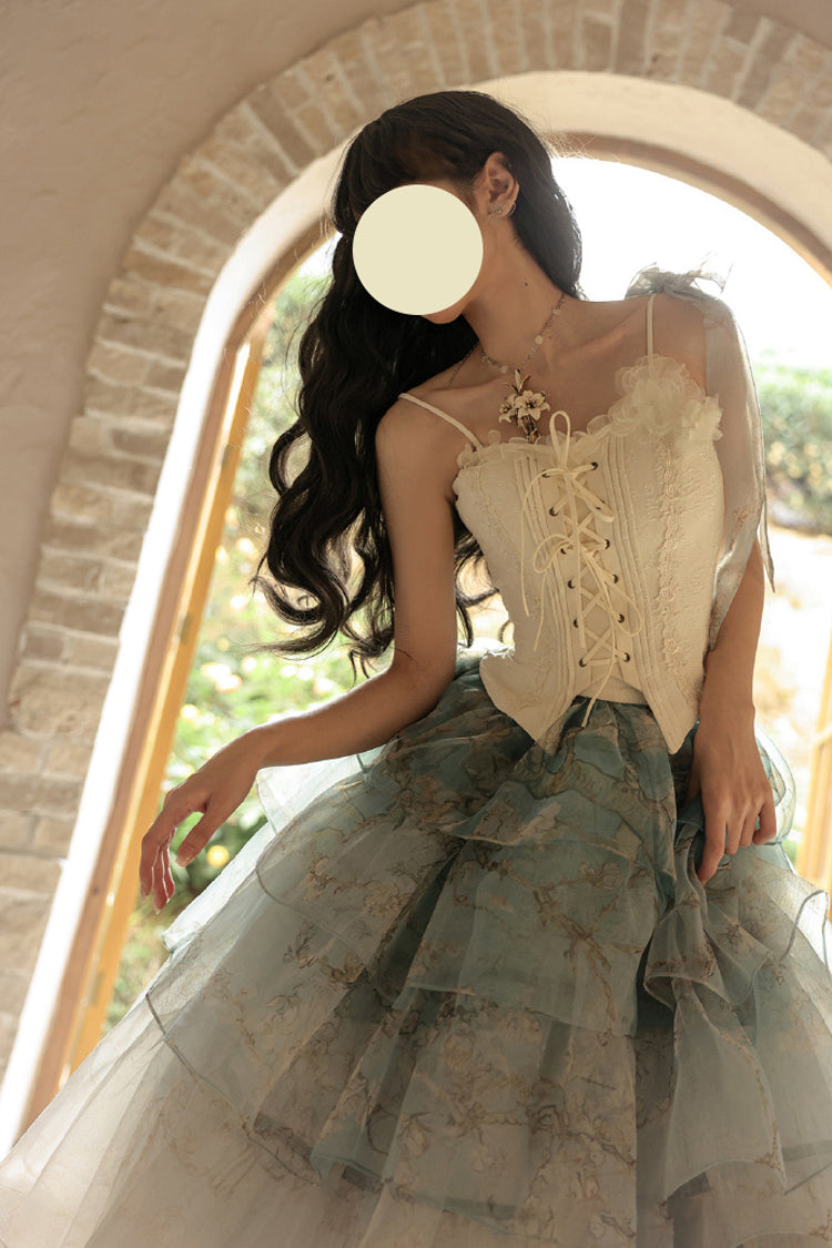 Ruffled Lolita Skirt - Gradient Multi-layered Print, Green, Printed, Sweet Style - additional product view 6