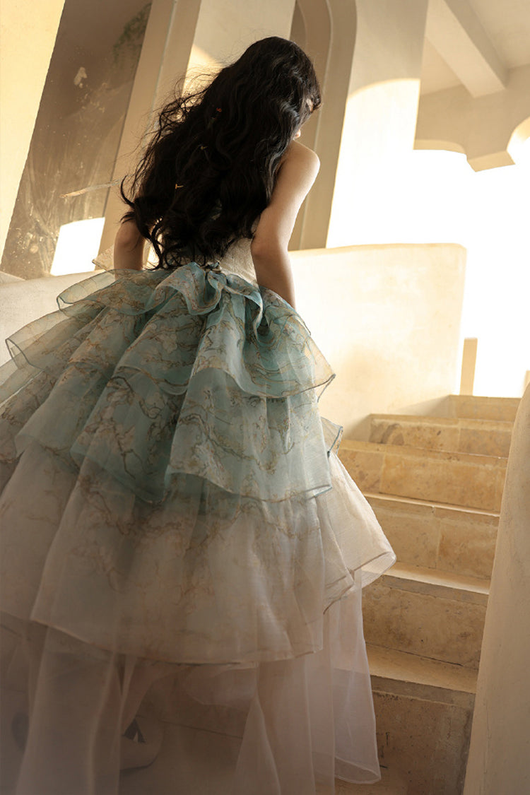 Ruffled Lolita Skirt - Gradient Multi-layered Print, Green, Printed, Sweet Style - additional product view 7