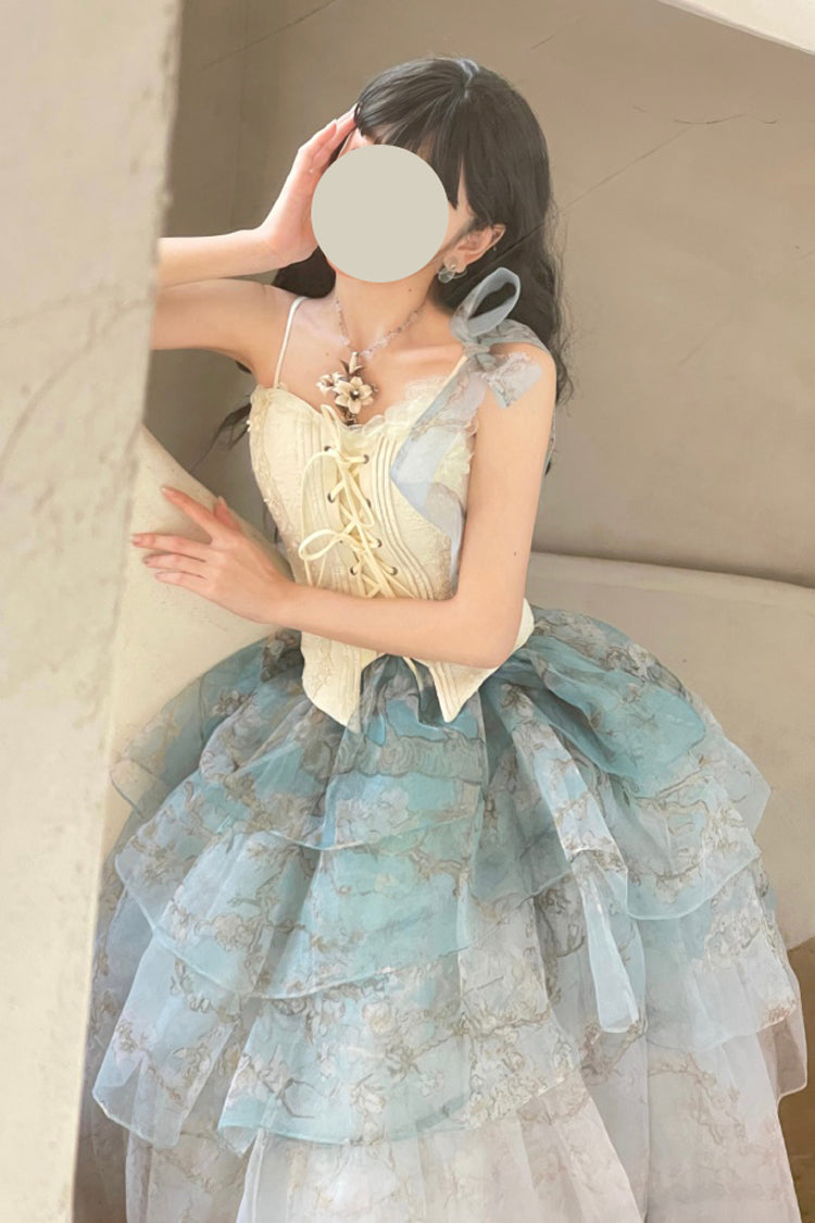 Ruffled Lolita Skirt - Gradient Multi-layered Print, Green, Printed, Sweet Style - additional product view 8
