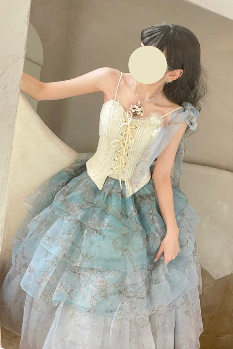 Ruffled Lolita Skirt - Gradient Multi-layered Print, Green, Printed, Sweet Style - additional product view 9