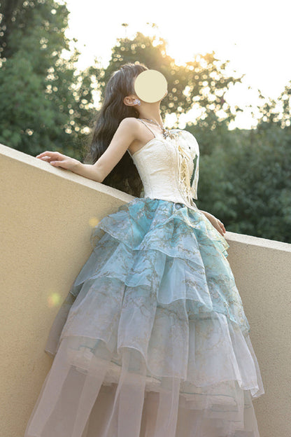 Ruffled Lolita Skirt - Gradient Multi-layered Print, Green, Printed, Sweet Style - additional product view 10