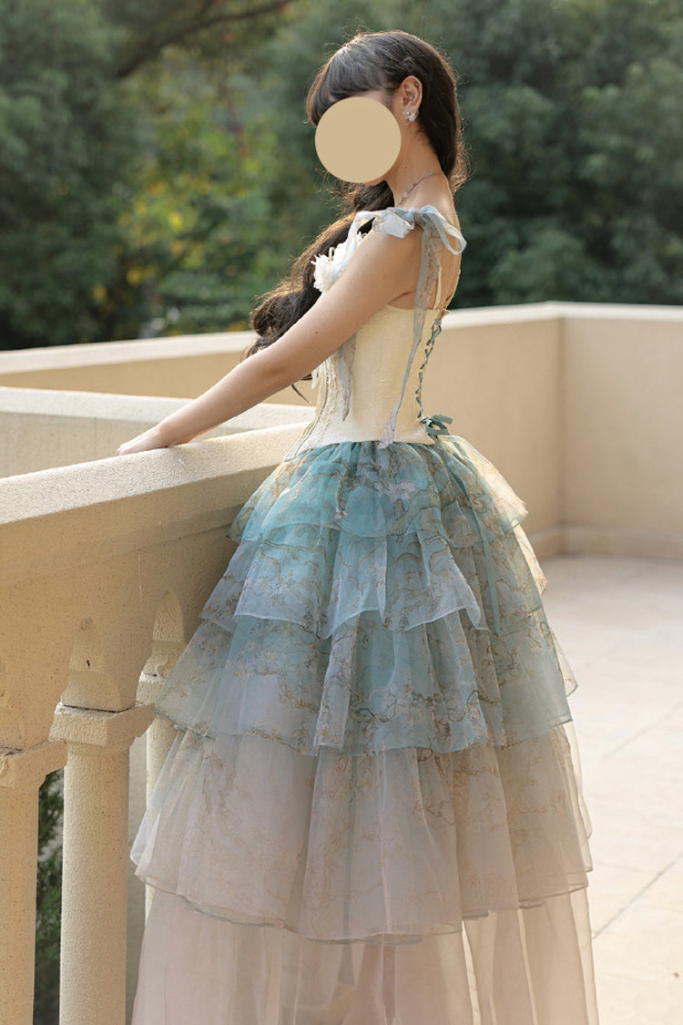 Ruffled Lolita Skirt - Gradient Multi-layered Print, Green, Printed, Sweet Style - additional product view 11