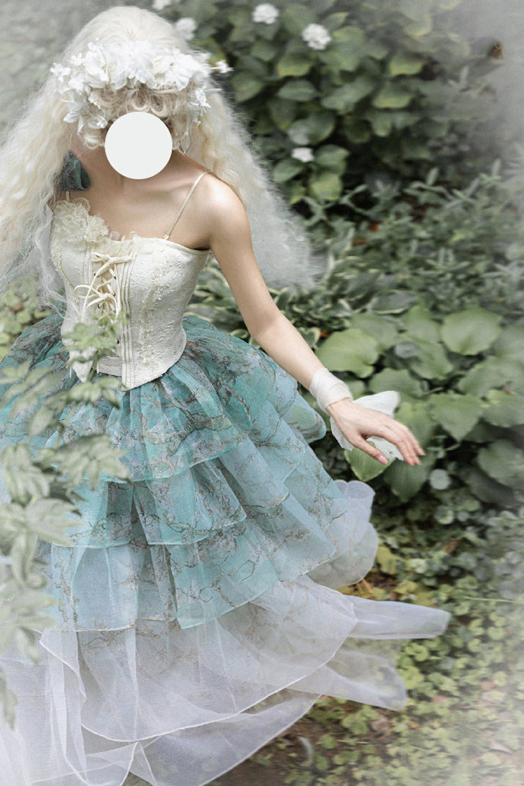 Ruffled Lolita Skirt - Gradient Multi-layered Print, Green, Printed, Sweet Style - additional product view 12