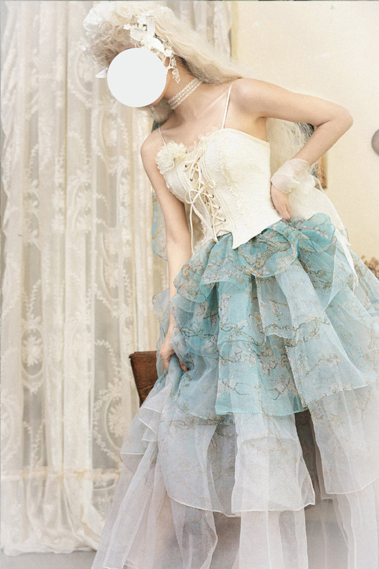 Ruffled Lolita Skirt - Gradient Multi-layered Print, Green, Printed, Sweet Style - additional product view 13