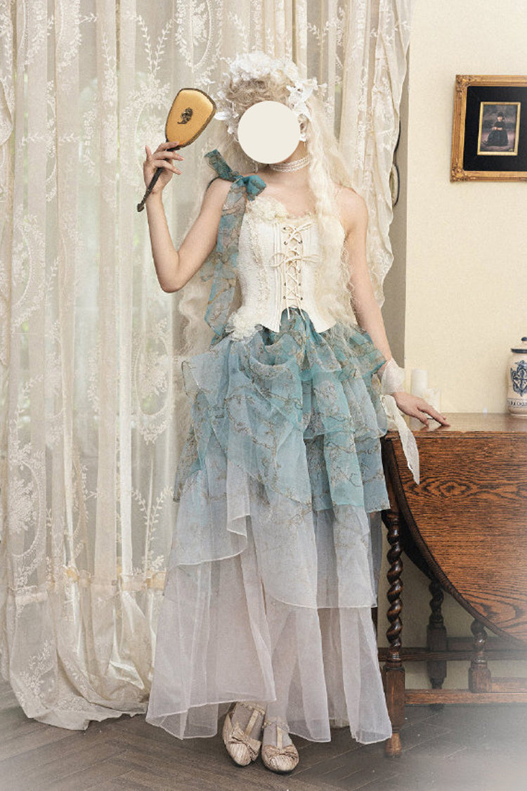 Ruffled Lolita Skirt - Gradient Multi-layered Print, Green, Printed, Sweet Style - additional product view 14