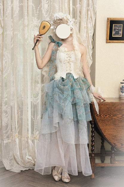 Ruffled Lolita Skirt - Gradient Multi-layered Print, Green, Printed, Sweet Style - additional product view 14