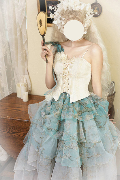 Ruffled Lolita Skirt - Gradient Multi-layered Print, Green, Printed, Sweet Style - additional product view 15