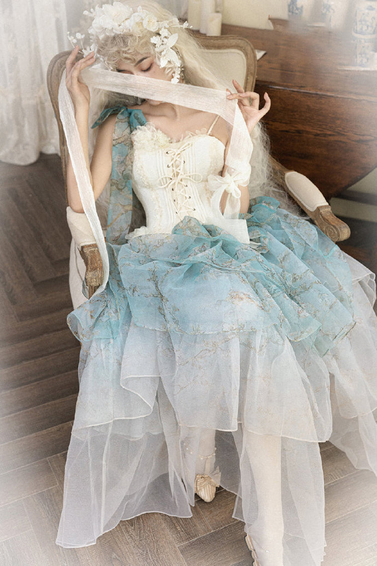 Ruffled Lolita Skirt - Gradient Multi-layered Print, Green, Printed, Sweet Style - additional product view 16