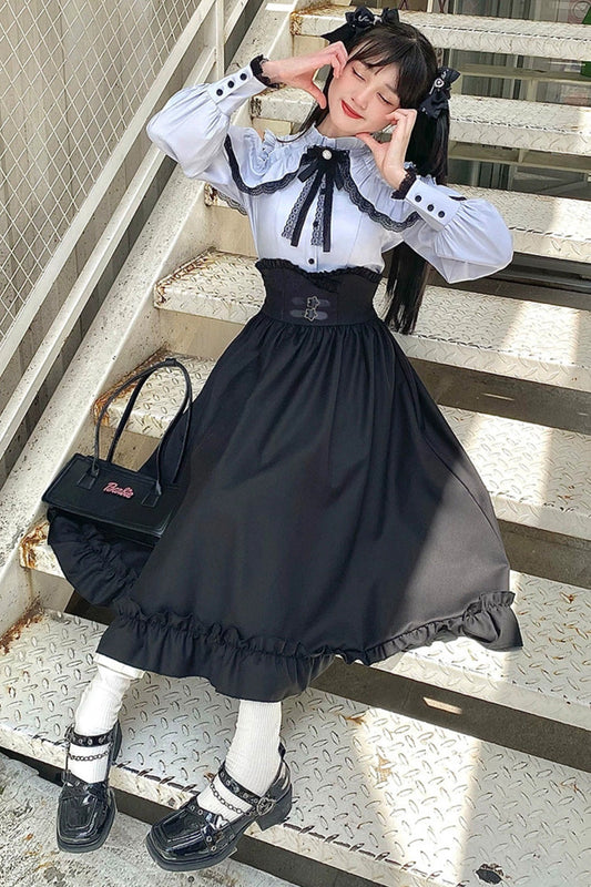 Ruffled Lolita Skirt - Half A Star, 2 Colors, Long Sleeves, Ruffled - additional product view 2
