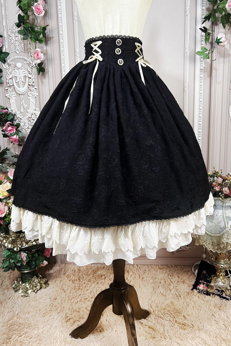 Ruffled Lolita Skirt - Heart Of Rose, Black, High Waist, Ruffled, Embroidered - additional product view 3