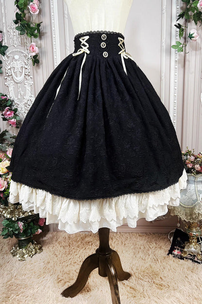 Ruffled Lolita Skirt - Heart Of Rose, Black, High Waist, Ruffled, Embroidered - additional product view 3