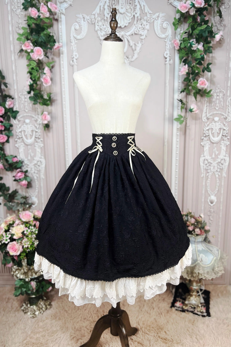 Ruffled Lolita Skirt - Heart Of Rose, Black, High Waist, Ruffled, Embroidered - additional product view 6