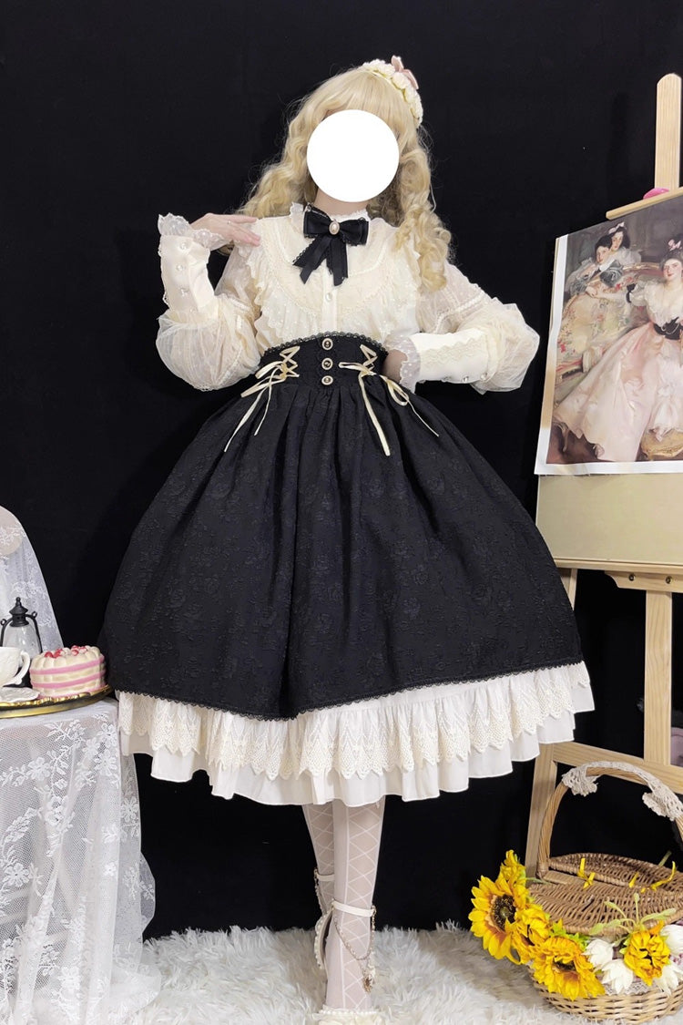 Ruffled Lolita Skirt - Heart Of Rose, Black, High Waist, Ruffled, Embroidered - main product image