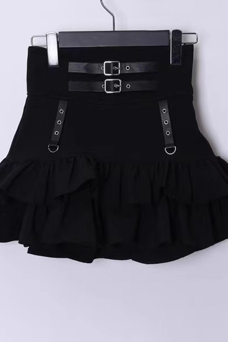 Ruffled Lolita Skirt - High Waisted, Black, Buckle Detail, High Waist, Ruffled - additional product view 3
