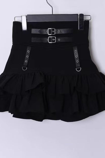 Ruffled Lolita Skirt - High Waisted, Black, Buckle Detail, High Waist, Ruffled - additional product view 3