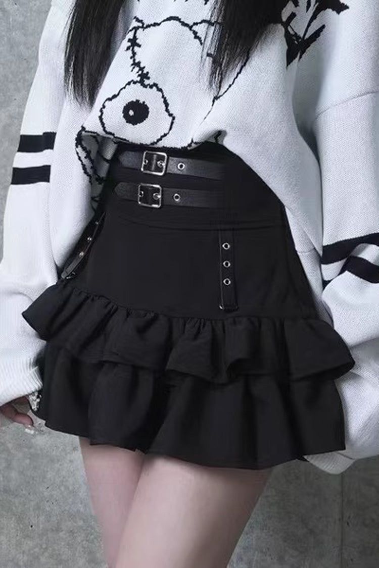 Ruffled Lolita Skirt - High Waisted, Black, Buckle Detail, High Waist, Ruffled - additional product view 4
