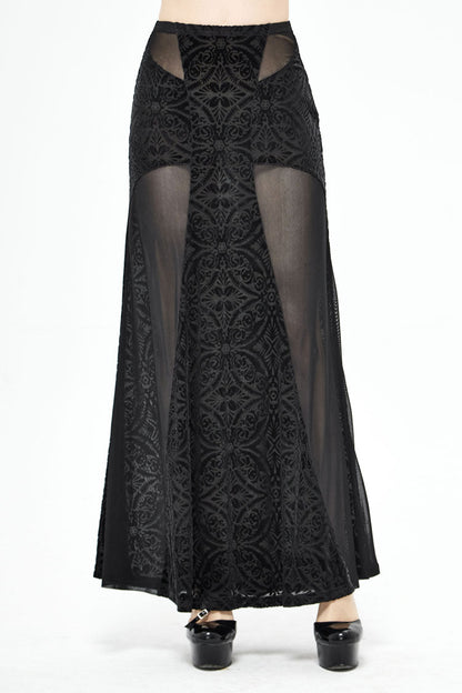 Ruffled Lolita Skirt - High Waisted Jacquard, Black, High Waist, Women's Style, Lace Trim - main product image