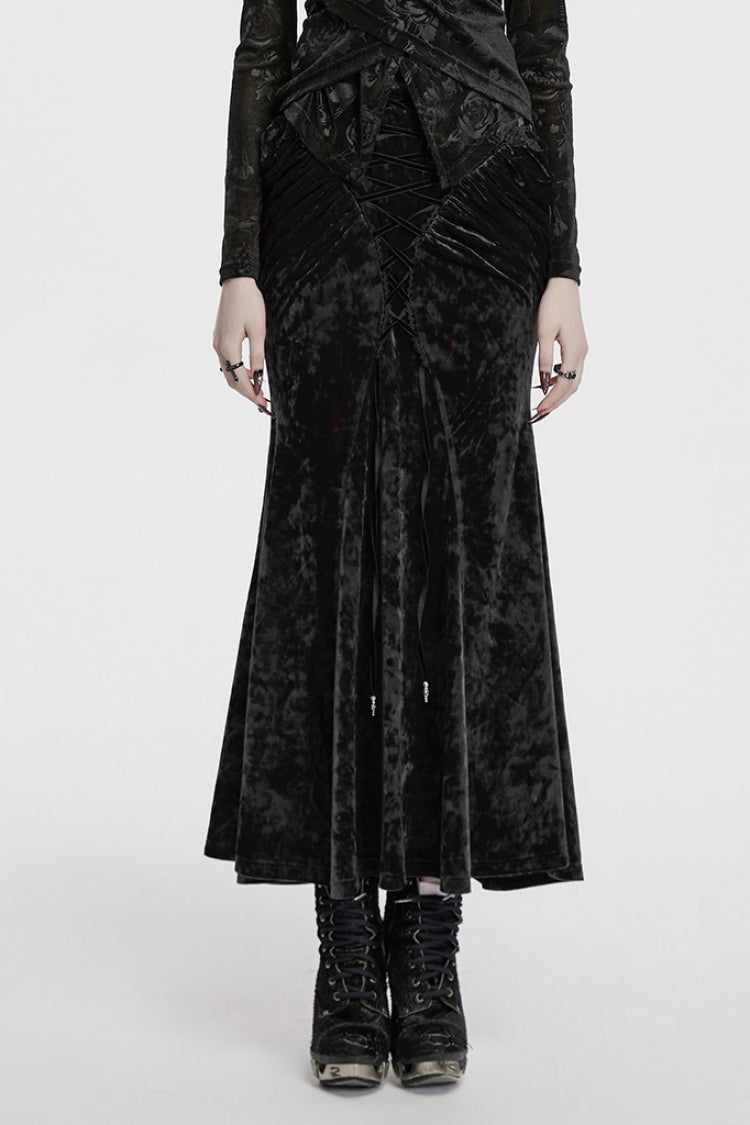 Ruffled Lolita Skirt - High Waisted Lace-up, Black, High Waist, Women's Style - main product image