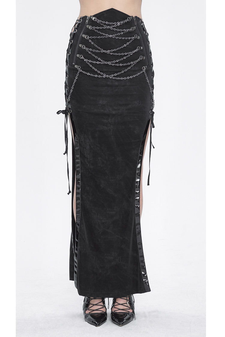 Ruffled Lolita Skirt - High Waisted Side Slit Slim, Black, Slit Detail, High Waist - additional product view 2
