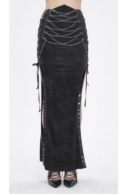 Ruffled Lolita Skirt - High Waisted Side Slit Slim, Black, Slit Detail, High Waist - additional product view 2