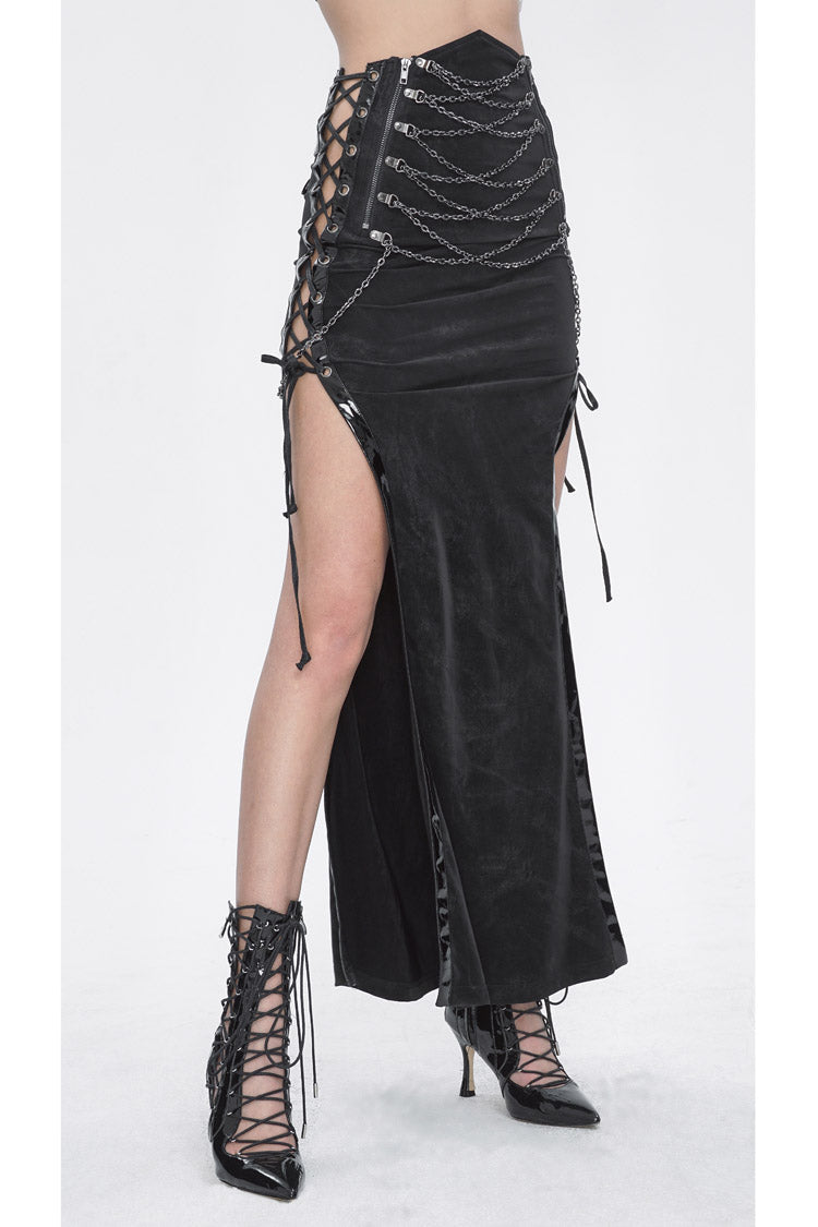 Ruffled Lolita Skirt - High Waisted Side Slit Slim, Black, Slit Detail, High Waist - additional product view 3