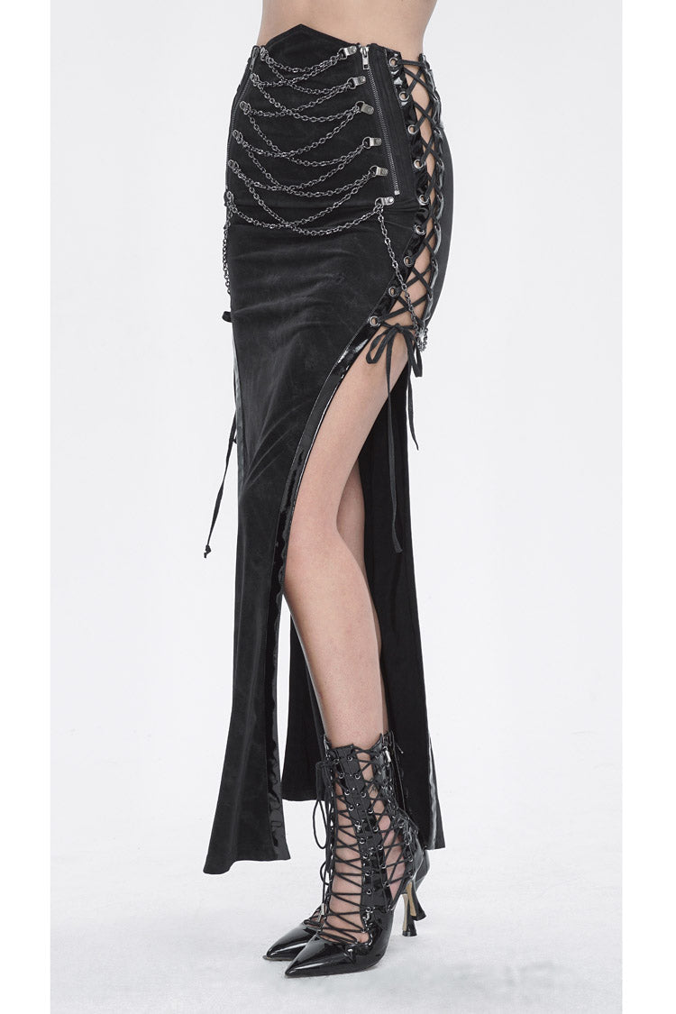 Ruffled Lolita Skirt - High Waisted Side Slit Slim, Black, Slit Detail, High Waist - additional product view 5