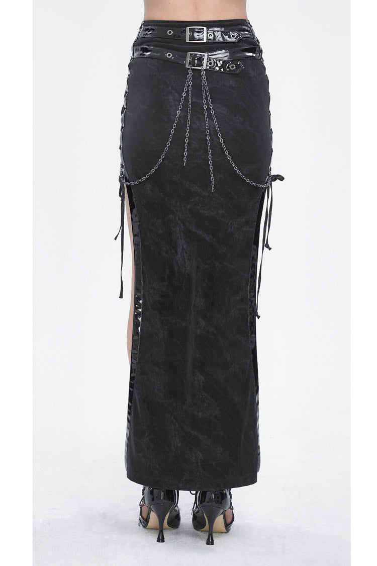 Ruffled Lolita Skirt - High Waisted Side Slit Slim, Black, Slit Detail, High Waist - additional product view 6
