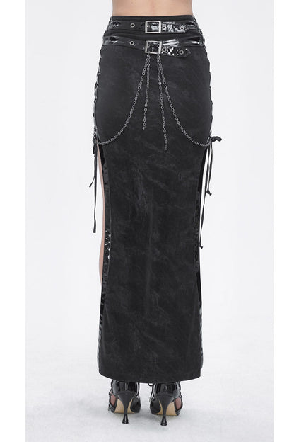 Ruffled Lolita Skirt - High Waisted Side Slit Slim, Black, Slit Detail, High Waist - additional product view 6