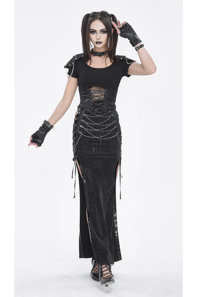 Ruffled Lolita Skirt - High Waisted Side Slit Slim, Black, Slit Detail, High Waist - additional product view 7