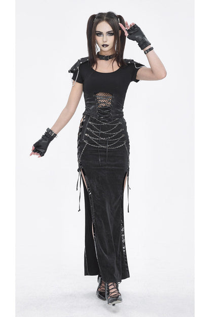 Ruffled Lolita Skirt - High Waisted Side Slit Slim, Black, Slit Detail, High Waist - additional product view 7
