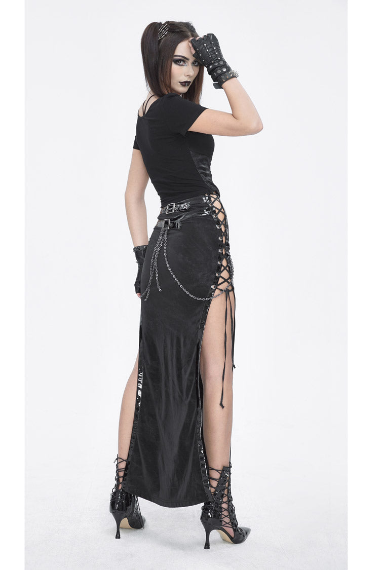 Ruffled Lolita Skirt - High Waisted Side Slit Slim, Black, Slit Detail, High Waist - additional product view 8
