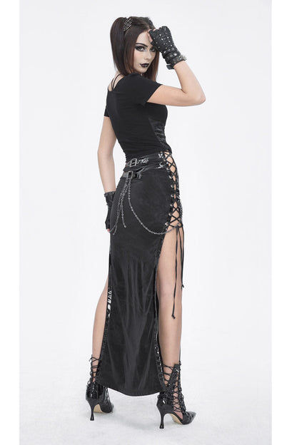 Ruffled Lolita Skirt - High Waisted Side Slit Slim, Black, Slit Detail, High Waist - additional product view 8