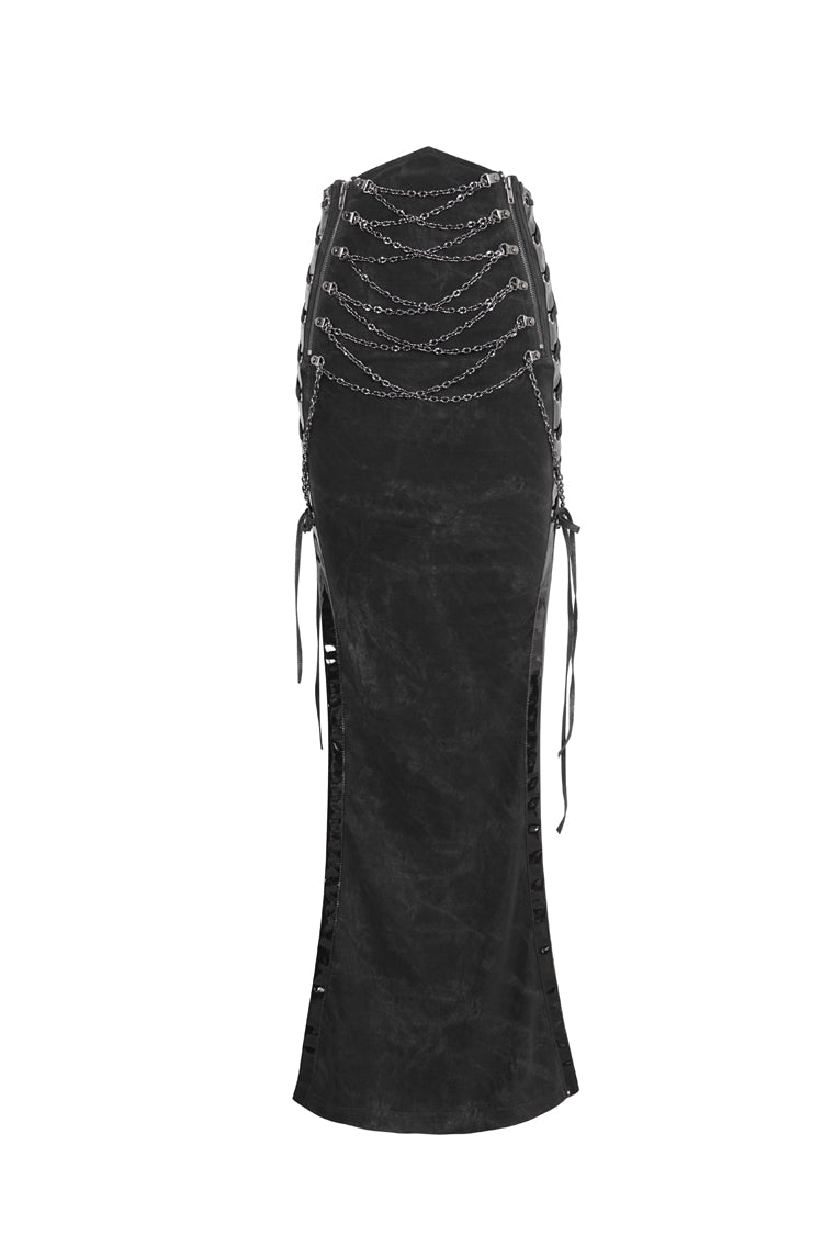 Ruffled Lolita Skirt - High Waisted Side Slit Slim, Black, Slit Detail, High Waist - additional product view 9