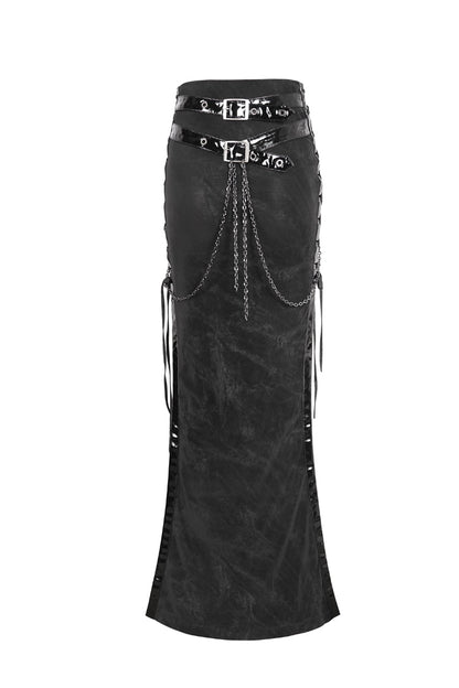 Ruffled Lolita Skirt - High Waisted Side Slit Slim, Black, Slit Detail, High Waist - additional product view 11