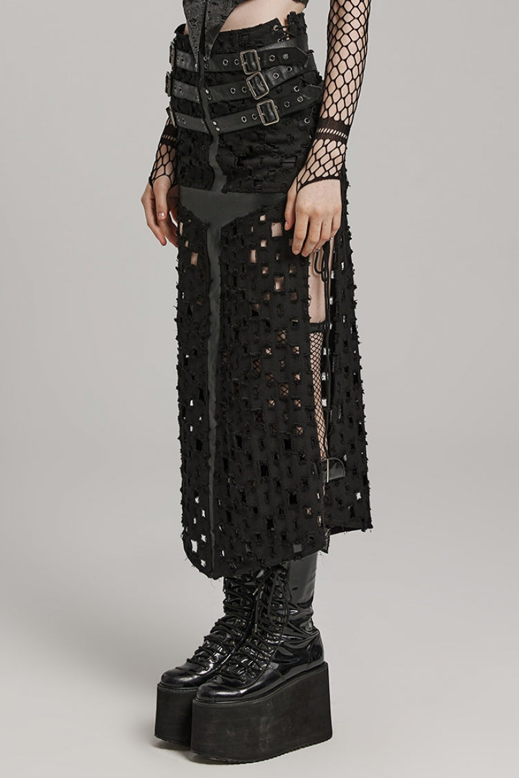 Ruffled Lolita Skirt - Hollow Cross-taped Stitching, Black, Women's Style, Cross Detail - additional product view 2