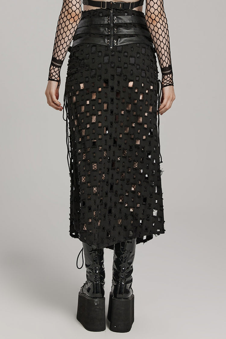 Ruffled Lolita Skirt - Hollow Cross-taped Stitching, Black, Women's Style, Cross Detail - additional product view 3