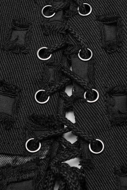 Ruffled Lolita Skirt - Hollow Cross-taped Stitching, Black, Women's Style, Cross Detail - additional product view 6