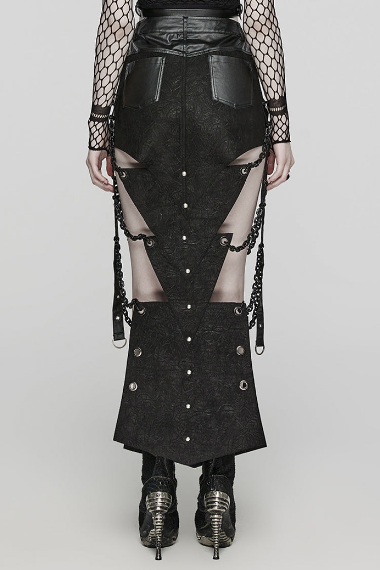 Ruffled Lolita Skirt - Inverted Triangle Hollow Metal, Black, Women's Style - additional product view 3